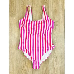 Fabletics Sunset Scoop One-Piece Swimsuit XL Neon Candy Stripe Pink White